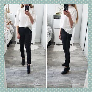 Nygard Black Leather Stripe Trousers